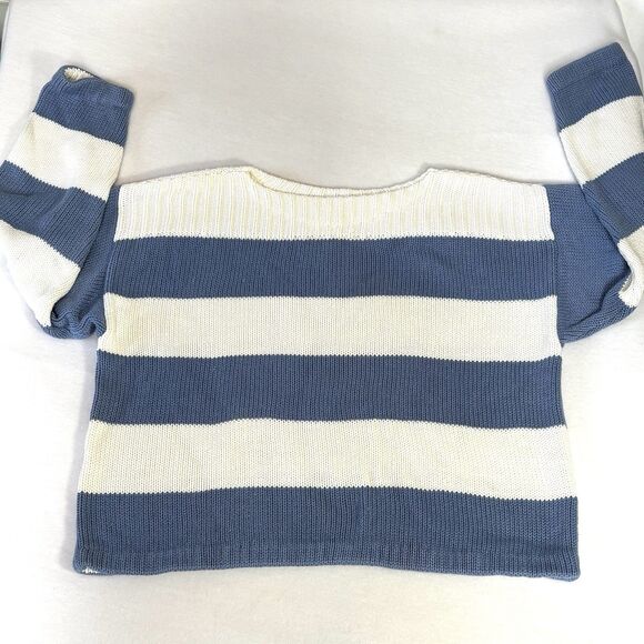 CALVIN KLEIN SPORT Cotton Sweater Boat Neck Blue White Striped Boxy Fit - Picture 2 of 6